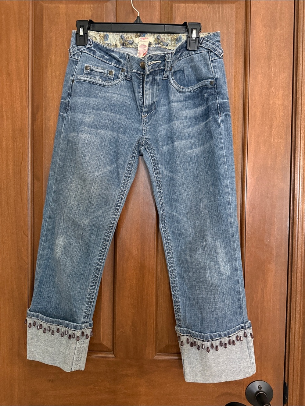 Candie's Midwash Blue Cropped Jeans with Beaded Cuff